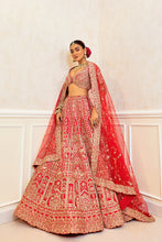 Load image into Gallery viewer, Roopsagar - Sizzling Scarlet Red Raw Silk Zardosi Bridal Lehenga Set
