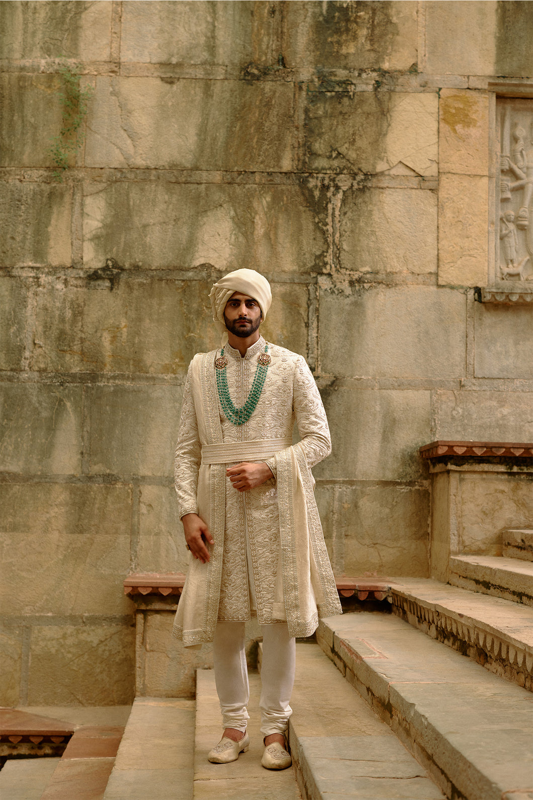 Linen Silk Brocade Zardozi Sherwani Set