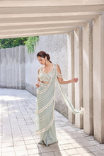 Load image into Gallery viewer, Sea Green Pearl Tassel sari
