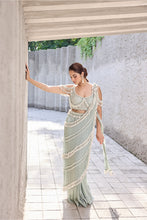 Load image into Gallery viewer, Sea Green Pearl Tassel sari

