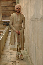 Load image into Gallery viewer, Olive Green Raw Silk Sherwani With Choga Set
