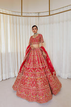 Load image into Gallery viewer, Eena - Scarlet Red  Raw Silk Zardosi Bridal Lehenga Set
