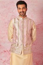 Load image into Gallery viewer, Pink Raw Silk Bundi with Cotton Silk Kurta Set
