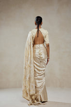 Load image into Gallery viewer, Ivory Monga Tissue Gold Striped Saree Set
