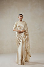 Load image into Gallery viewer, Ivory Monga Tissue Gold Striped Saree Set

