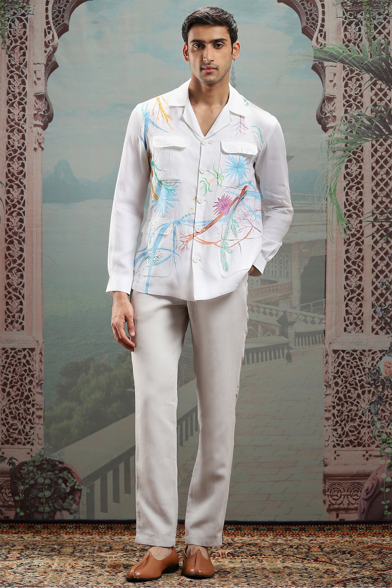 White Abstract Hand-Painted Cotton Shacket
