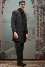 Load image into Gallery viewer, Black velvet zari Embroidered Open Indowestern

