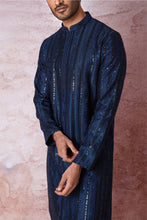 Load image into Gallery viewer, Indigo Charm Indigo Blue Chanderi Silk Kurta with Resham and Sequins in Panel Embroidery Floral Geometric

