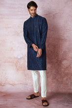 Load image into Gallery viewer, Indigo Charm Indigo Blue Chanderi Silk Kurta with Resham and Sequins in Panel Embroidery Floral Geometric
