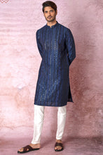 Load image into Gallery viewer, Indigo Charm Indigo Blue Chanderi Silk Kurta with Resham and Sequins in Panel Embroidery Floral Geometric
