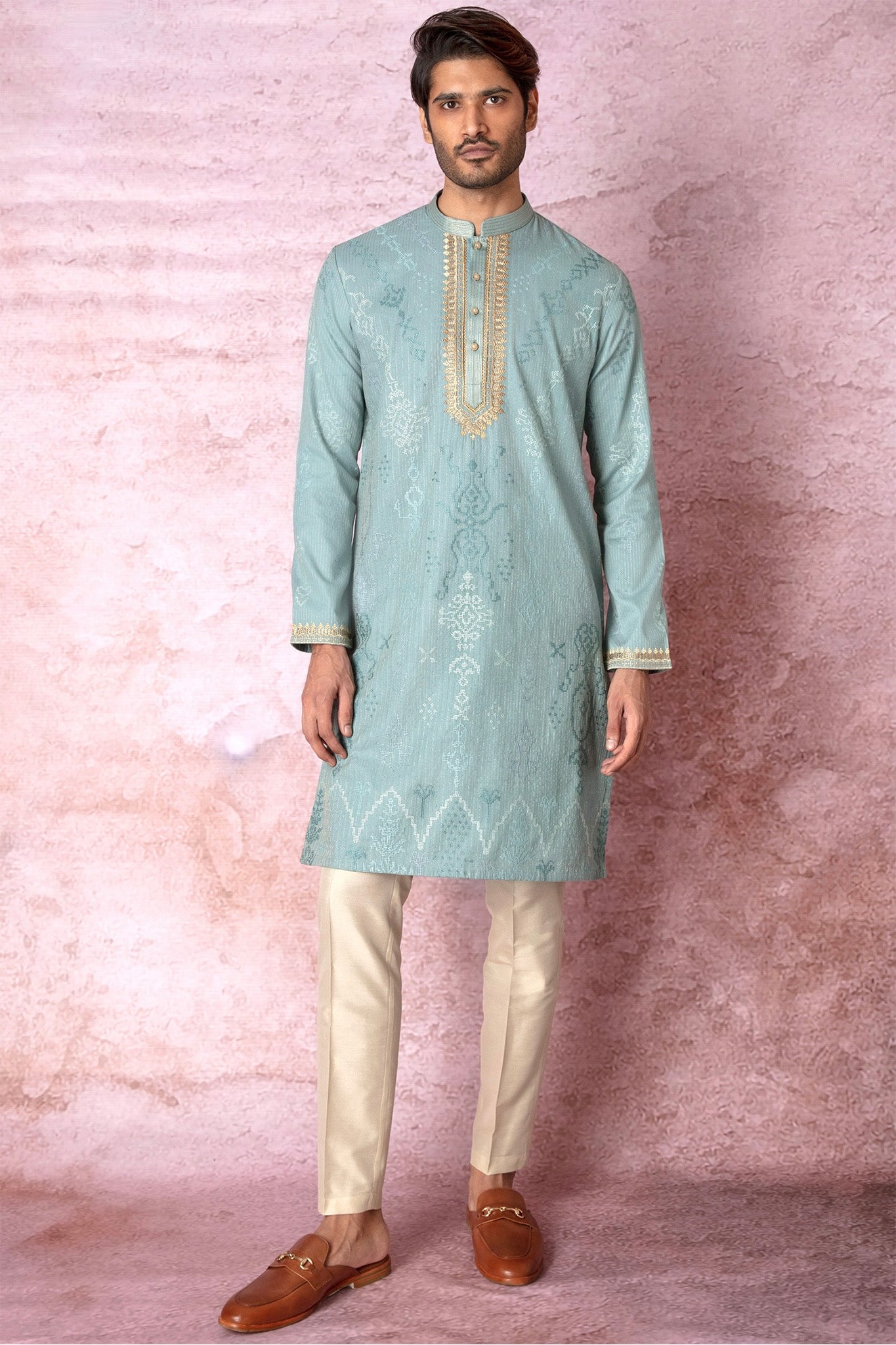 Teal Zari Symphony Chanderi Silk Kurta