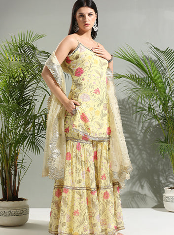 Yellow floral sharara set