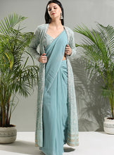 Load image into Gallery viewer, Dusty Blue jacket and Saree set
