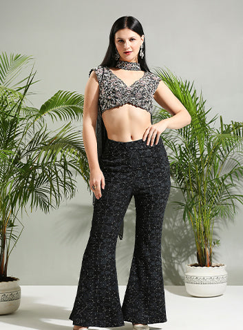 Black Thread and Mirror hand embroidered Palazzo set