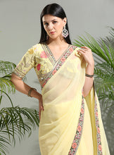 Load image into Gallery viewer, Yellow saree with floral blouse
