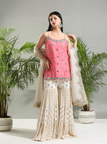 Blush Pink and Ivory sharara set