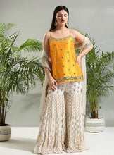 Load image into Gallery viewer, Yellow and Ivory sharara set
