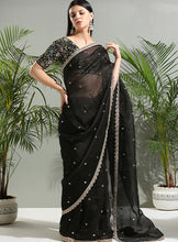 Load image into Gallery viewer, Black organza saree with embroidered blouse
