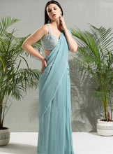 Load image into Gallery viewer, Dusty Blue jacket and Saree set
