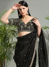 Load image into Gallery viewer, Black organza saree with embroidered blouse
