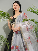 Load image into Gallery viewer, Black raw silk lehenga set with hand painted dupatta
