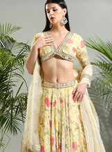 Load image into Gallery viewer, Yellow floral lehenga set
