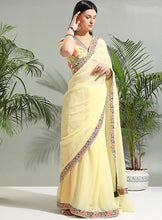 Load image into Gallery viewer, Yellow saree with floral blouse
