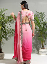 Load image into Gallery viewer, Pink shaded saree with floral blouse
