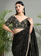 Load image into Gallery viewer, Black organza saree with embroidered blouse
