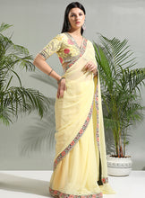 Load image into Gallery viewer, Yellow saree with floral blouse
