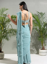 Load image into Gallery viewer, Dusty Blue jacket and Saree set
