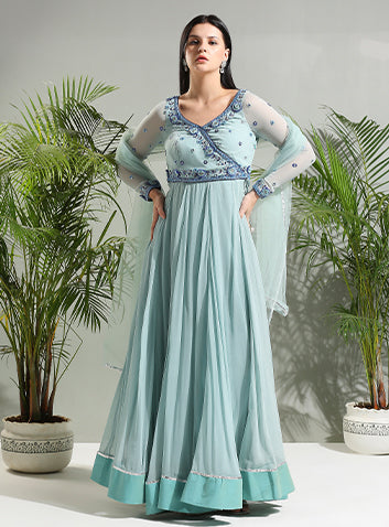 Dusty Blue anarkali set