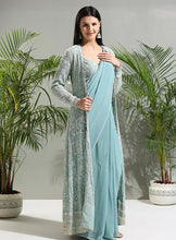 Load image into Gallery viewer, Dusty Blue jacket and Saree set
