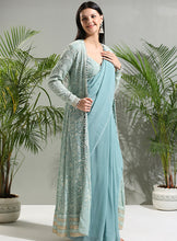 Load image into Gallery viewer, Dusty Blue jacket and Saree set
