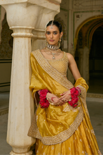 Load image into Gallery viewer, Aashina  - Dabka Zardozi Embroidered Pure Tissue Mustard Lehenga Set
