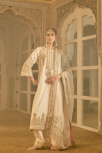 Load image into Gallery viewer, Zoya - Dabka Zardozi Embroidered Rich Banarasi Kalidaar Daisy Ivory Long Chauga Set

