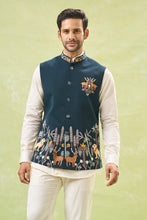 Load image into Gallery viewer, Bottle Green Embroidered Nehru Jacket
