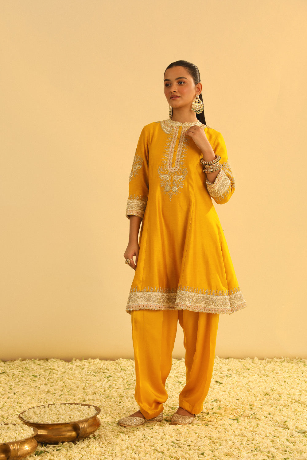 Amani - Mustard A-line  Kurta with Salwar & Dupatta