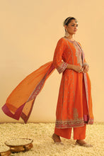 Load image into Gallery viewer, Mayra - Orange Long Kurta with Palazzo &amp; Dupatta
