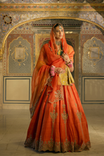 Load image into Gallery viewer, Naazila - Dabka Zardozi Embroidered Raw Silk Burnt Orange Lehenga Set
