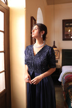 Load image into Gallery viewer, NAVY EMBROIDERD GOWN
