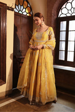 Load image into Gallery viewer, MUSTARD EMBROIDERD ANGRAKHA GOWN
