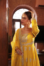 Load image into Gallery viewer, MUSTARD EMBROIDERD ANGRAKHA GOWN
