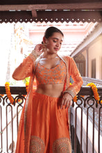 Load image into Gallery viewer, ORANGE EMBROIDERD JACKET SHARARA
