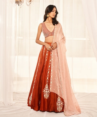 BURNT ORANGE LEHENGA SET