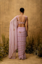 Load image into Gallery viewer, Lilac georgette Pre-stitched hand embroidered Georgette saree set
