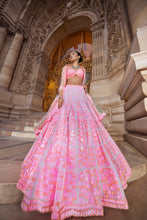 Load image into Gallery viewer, Neon Peach Pink Sequin Lehenga Set
