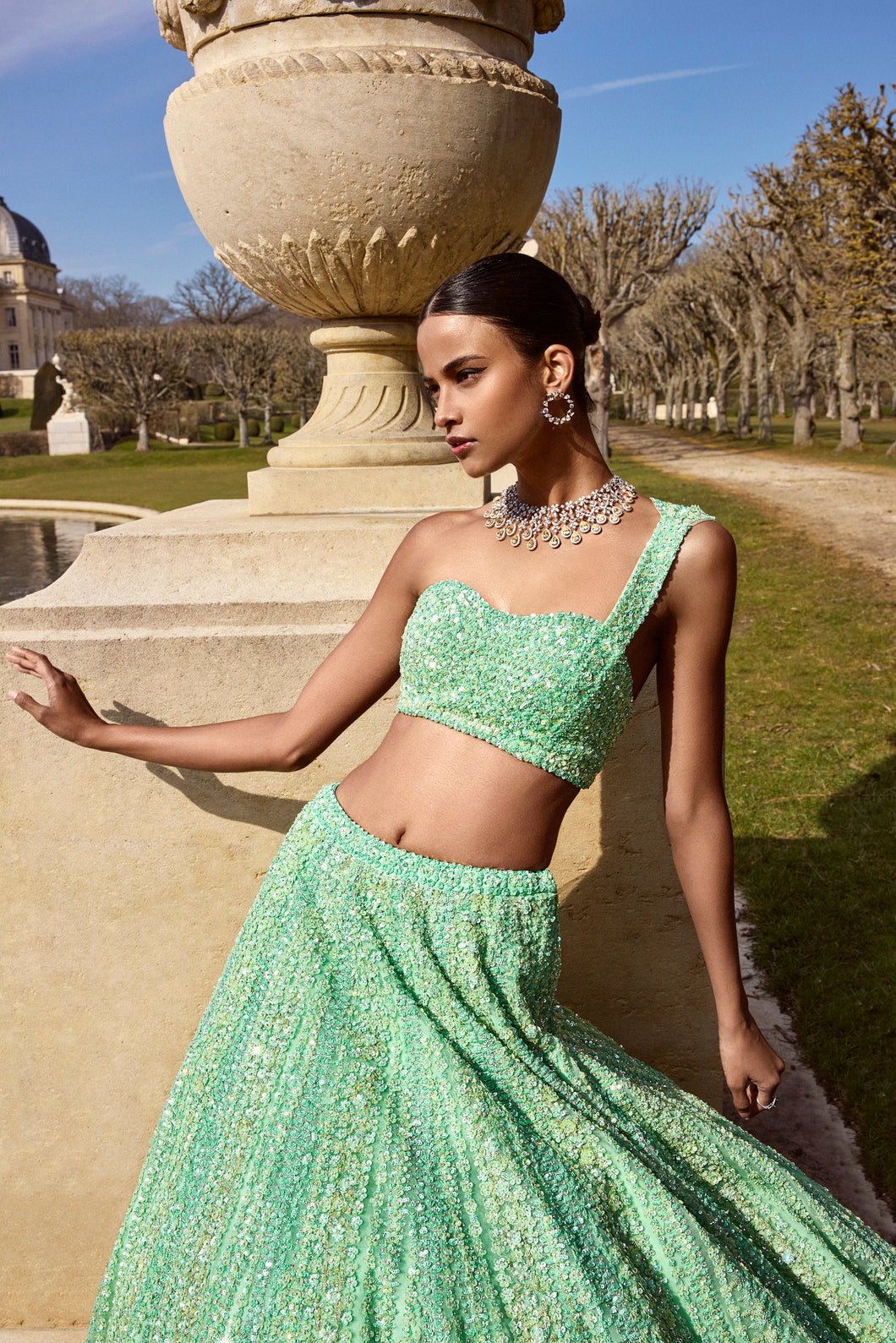 Sea Green Sequin Lehenga Set