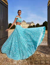 Load image into Gallery viewer, Turquoise Sequin Lehenga Set
