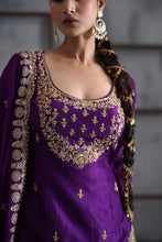 Load image into Gallery viewer, Purple embroidered Kurti, Sharara and dupatta
